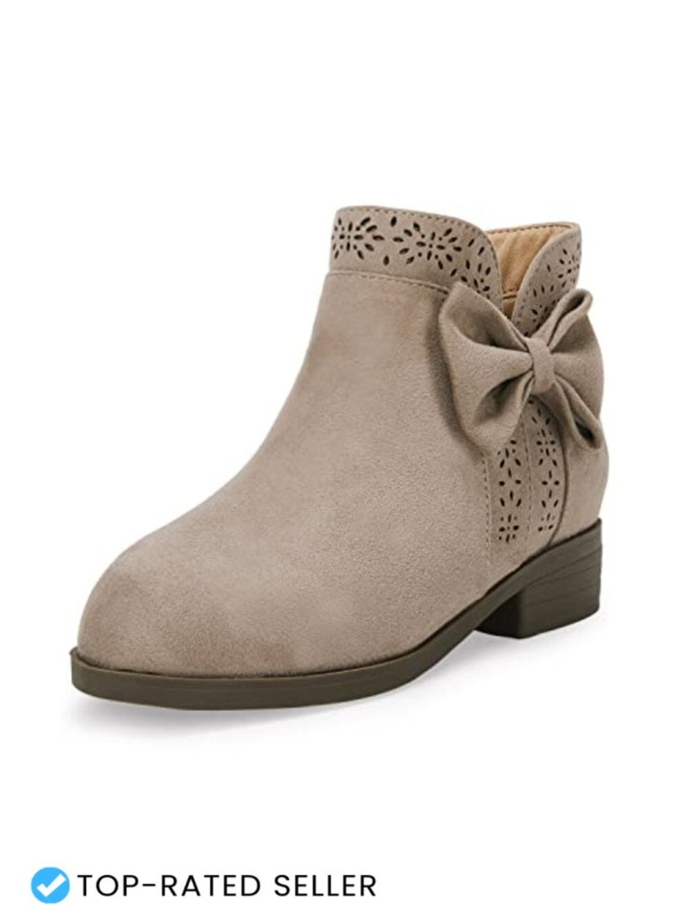 Girls Faux Suede Bow Knot Ankle Boots Side Zipper Chelsea Low Stacked Heel